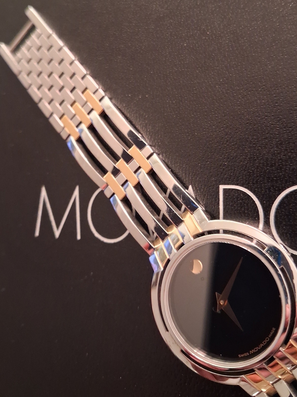 Movado Watch Two-Tone Dress Watch - Black Dial $1295 - Picture 8 of 16